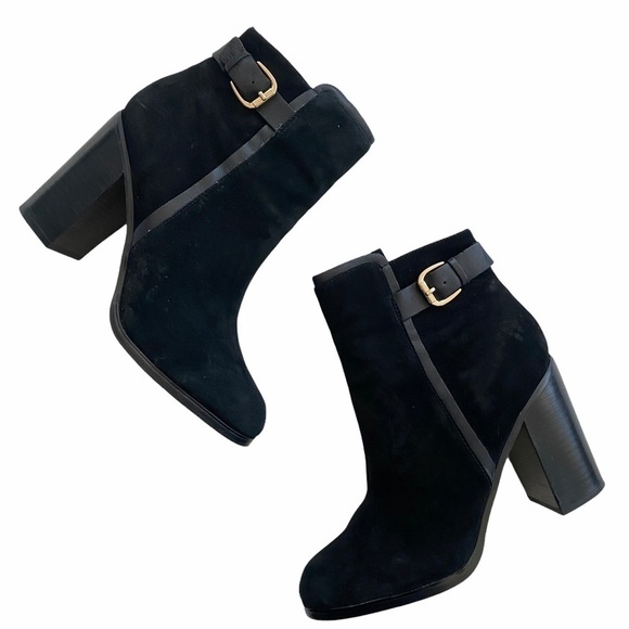 Lands End Buckle Ankle Boot Suede Bootie Black 9 - Picture 2 of 11